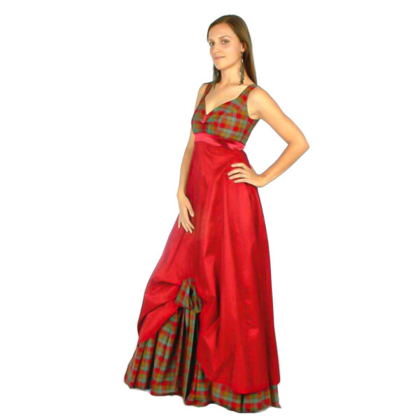 Camille Long Tartan Evening Gown With Taffeta Insert And Free Clutch