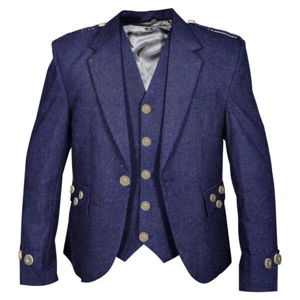 Blue Blazer Wool Argyll Jacket With Vest
