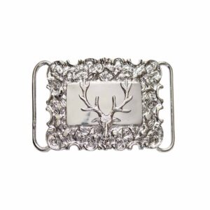 Thistle Design Kilt Belt Buckle With Irish Stag Badge