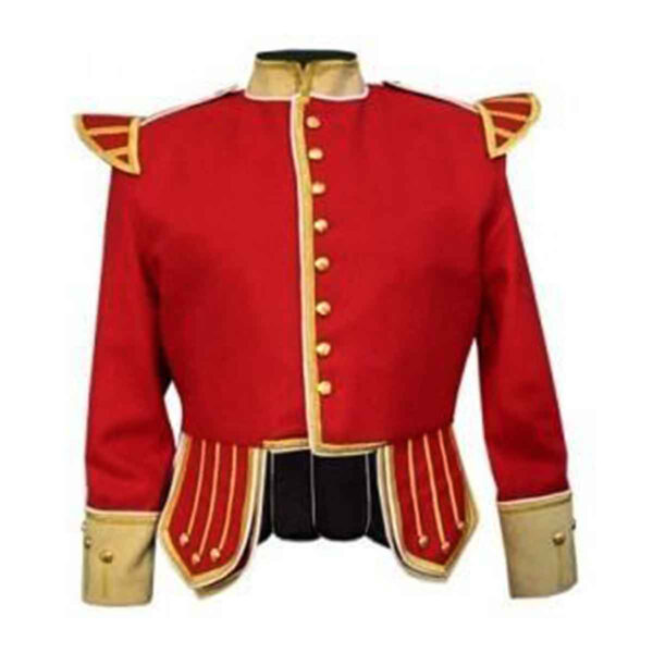 Pipe Band Doublet Red Blazer Wool Gold Braid White Piping