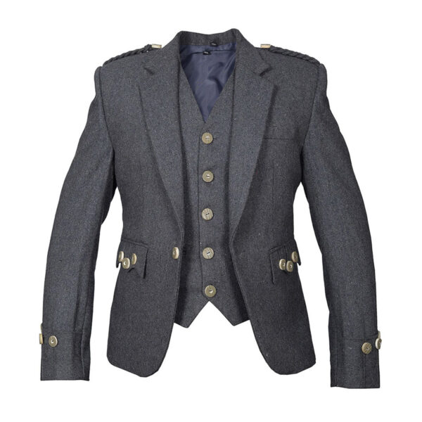 Grey Blazer Wool Argyll Jacket With Vest