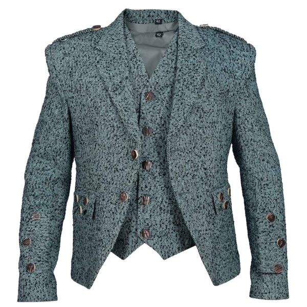 Sea Green Black Doted Tweed Argyll Jacket With Vest